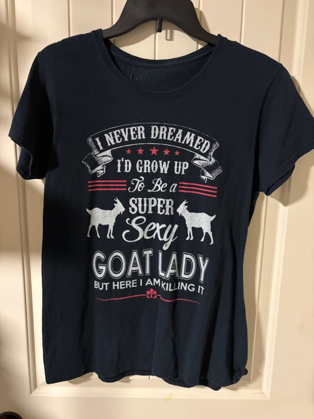 Super Sexy Goat Lady Graphic Tee - Navy with White & Red Print